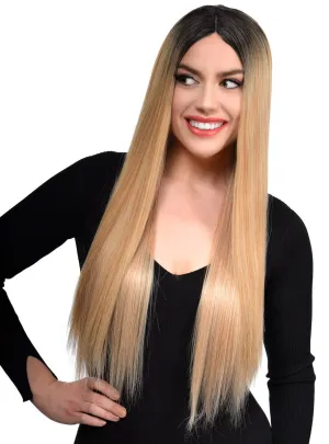Warm Blonde and Brown Rooted Long Straight Lace Part Fashion Wig