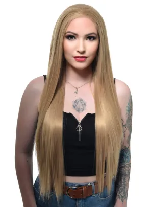 Warm Dark Blonde Extra Long Straight Lace Front Fashion Wig