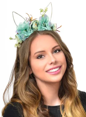 Watercolour Blue Floral Bunny Ears Costume Headband