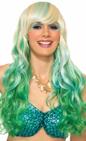 Wavy Green and Blonde Womens Ombre Mermaid Costume Wig