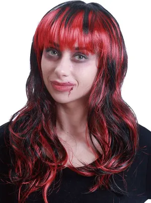 Wavy Red and Black Womens Halloween Costume Wig with Fringe