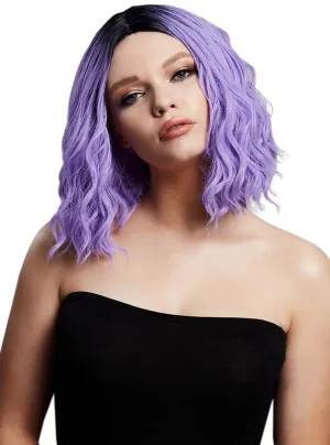 Wavy Violet Purple Womens Costume Wig with Dark Roots
