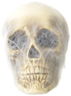 Web Covered 16cm Foam Skull Halloween Decoration