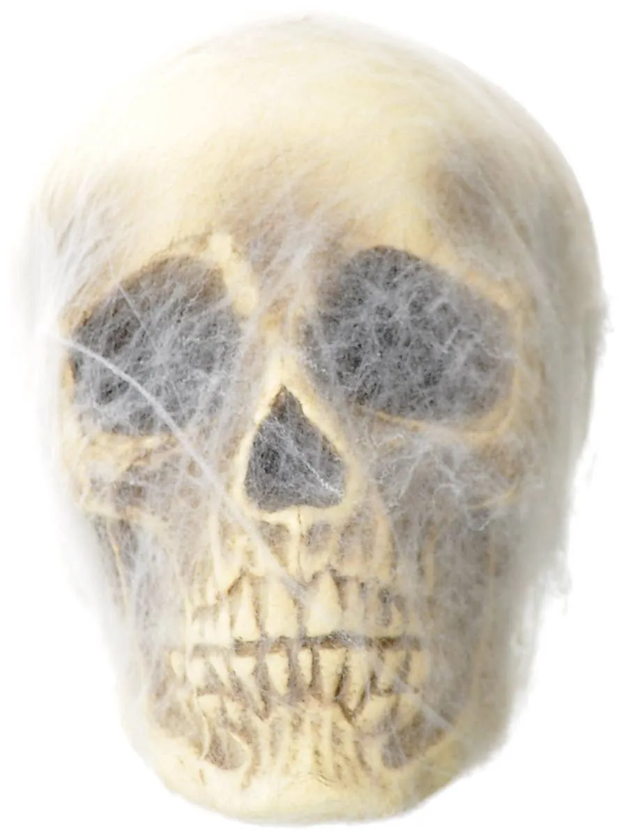 Web Covered 16cm Foam Skull Halloween Decoration