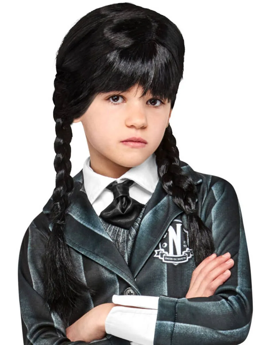 Wednesday Addams Girls Black Plaited Costume Wig