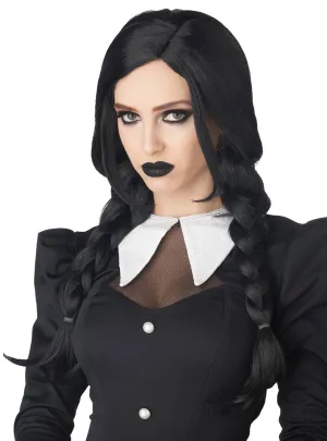 Wednesday Addams Style Womens Black Braids Costume Wig