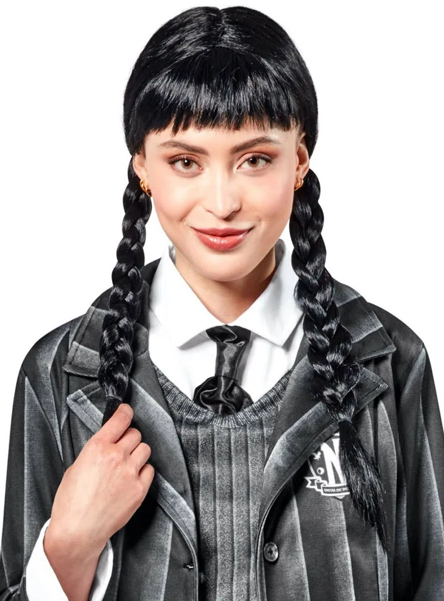 Wednesday Addams Womens Black Plaited Costume Wig