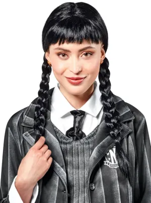 Wednesday Addams Womens Black Plaited Costume Wig