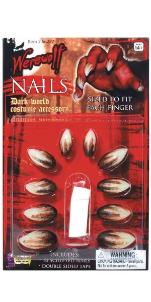 Werewolf Claws Fake Stick On Nails Costume Accessory