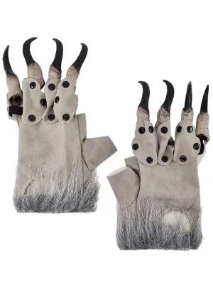 Werewolf Grey Faux Suede Costume Gloves with Rubber Claws