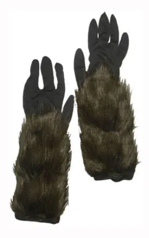 Werewolf Novelty Brown Fur Costume Gloves