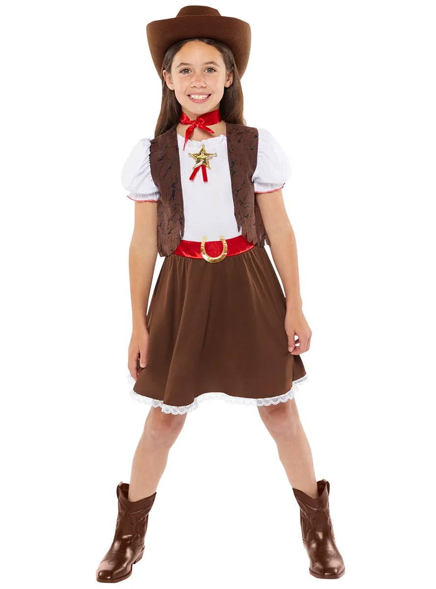 Western Brown Cowgirl Girls Costume
