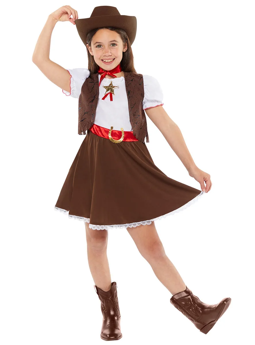 Western Brown Cowgirl Girls Costume