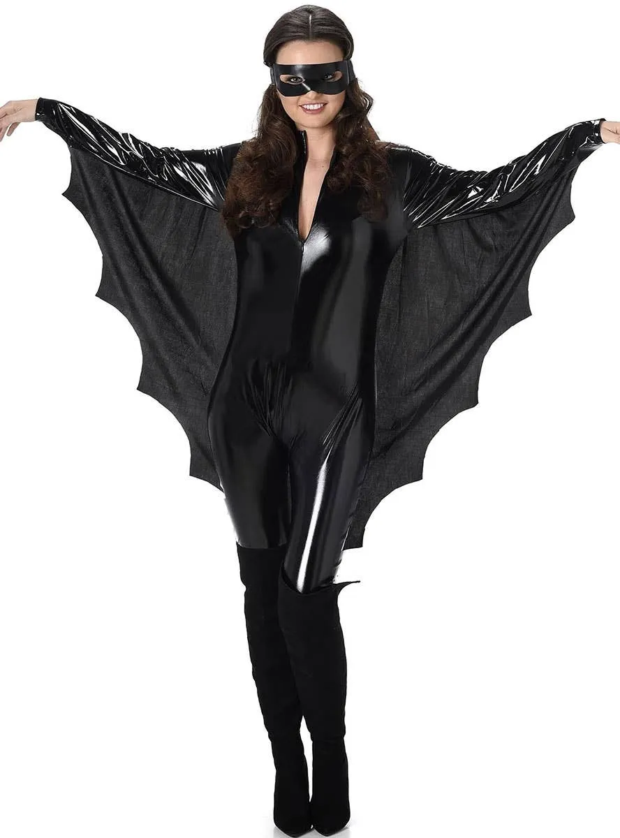 Wet Look Black Bat Womens Halloween Costume