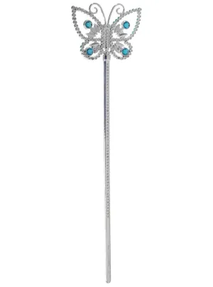 Whimsical Blue and Silver Plastic Butterfly Costume Wand