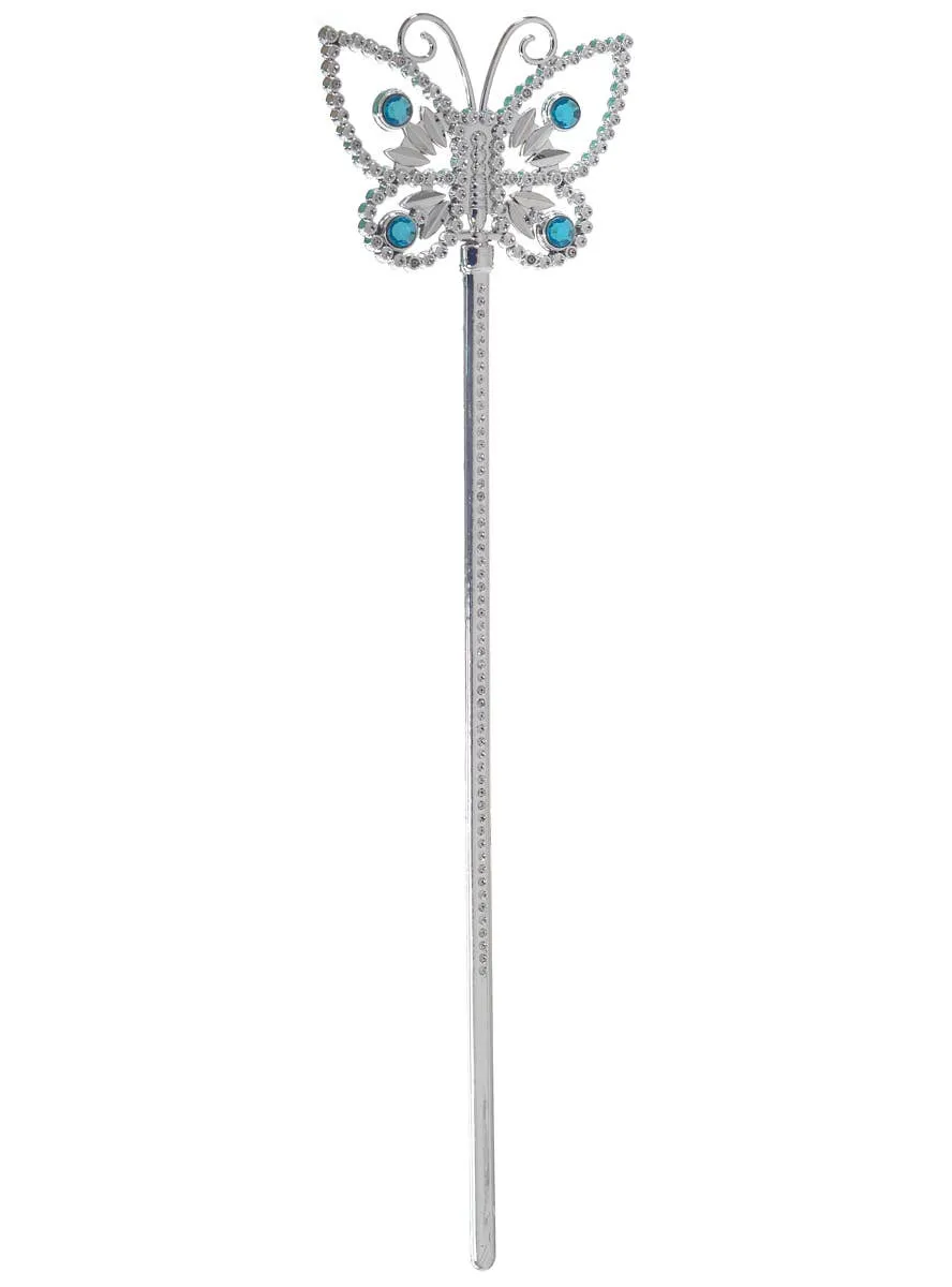 Whimsical Blue and Silver Plastic Butterfly Costume Wand