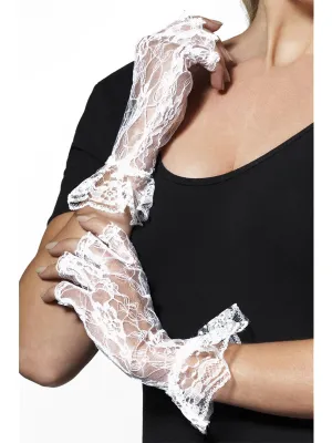 White Lace Wrist Length Fingerless Costume Gloves