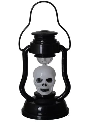 White Skull Lantern with Spinning Light Halloween Decoration