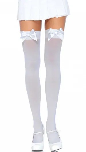 White Thigh High Stockings with White Bows