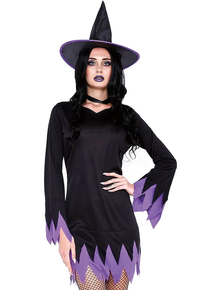 Wicked Womens Black and Purple Witch Costume