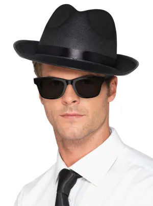 Wide Brim 20s Gangster Black Fedora Hat