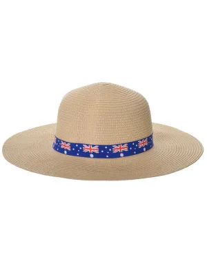 Wide Brimmed Beige Straw Aussie Flag Australia Day Hat