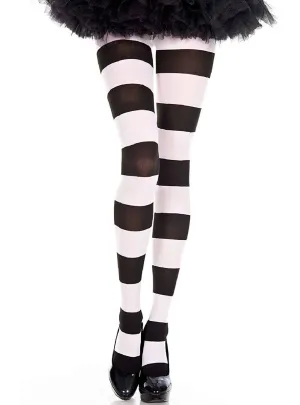 Wide Stripe Womens Black and White Pantyhose