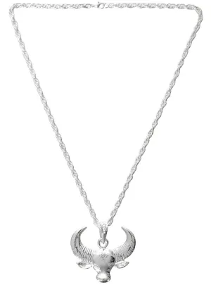 Wild Silver Metal Bull Head Pendant Necklace