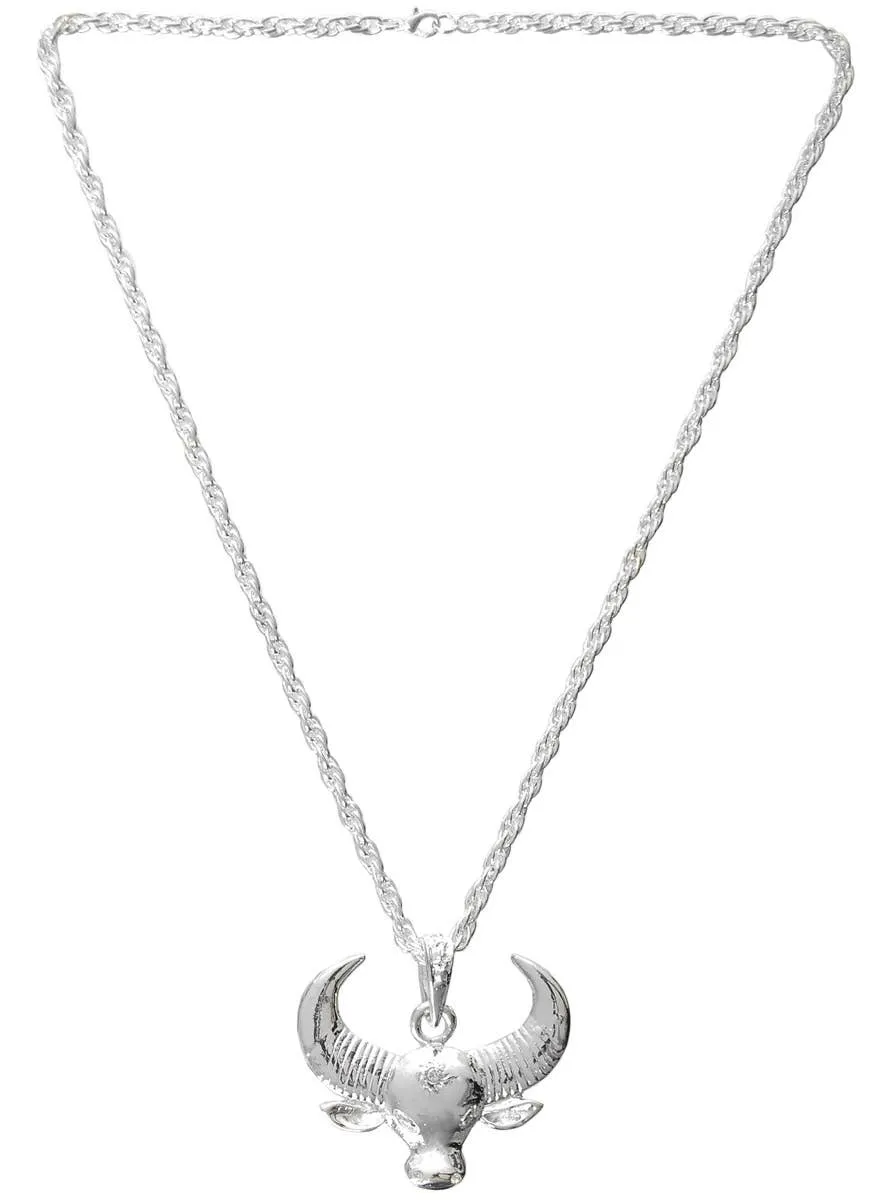 Wild Silver Metal Bull Head Pendant Necklace