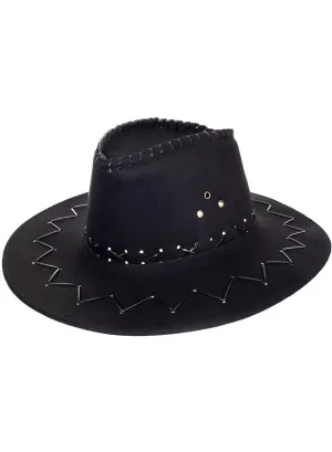 Wild West Black Faux Suede Cowboy Hat