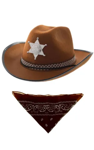 Wild West Cowboy Brown Hat and Bandanna Set