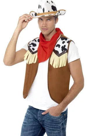 Wild West Cowboy Mens Costume Vest and Hat Set