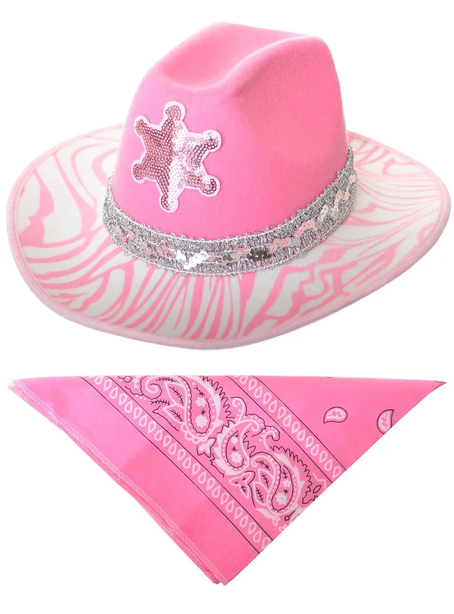 Wild West Pink Cowgirl Hat and Bandanna Set