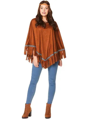 Wild West Womens Brown Costume Poncho and Headband