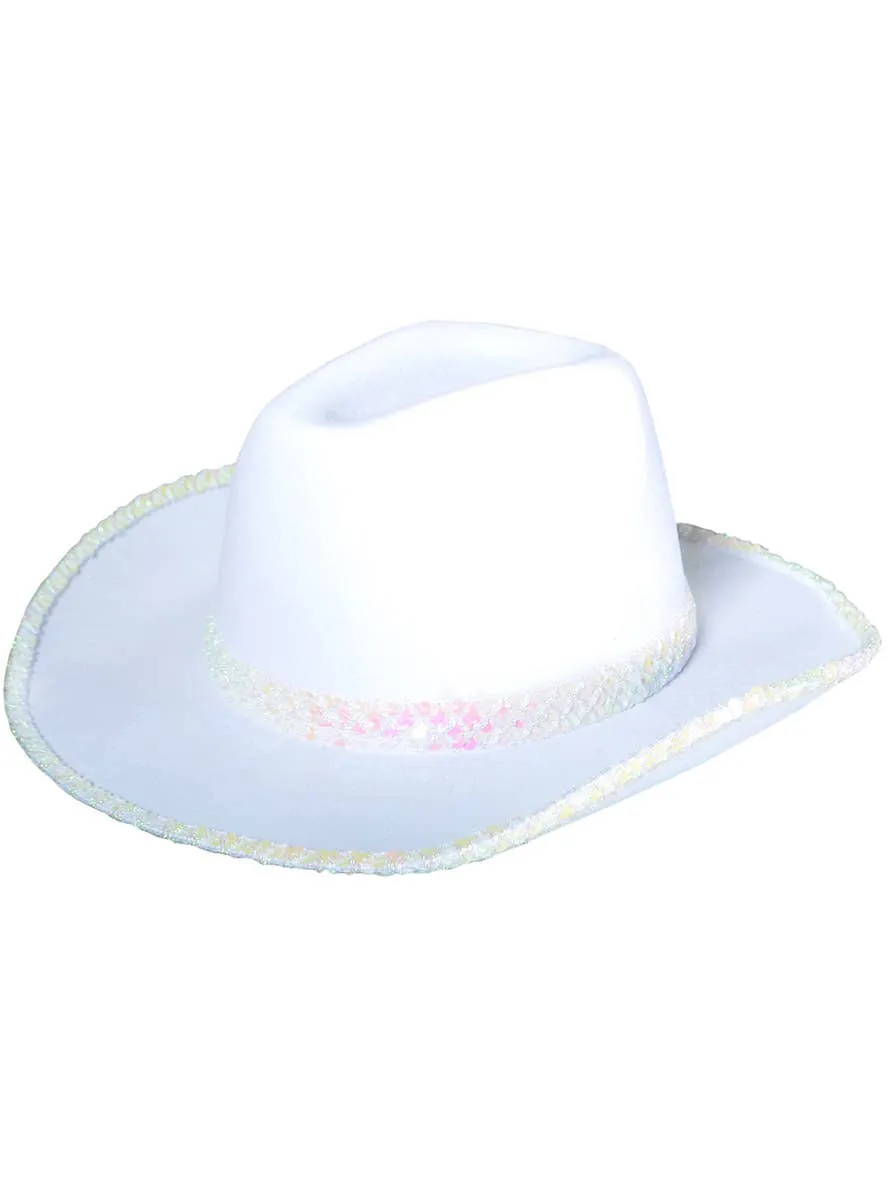 Wild White Cowgirl Hat with Iridescent Sequin Trim