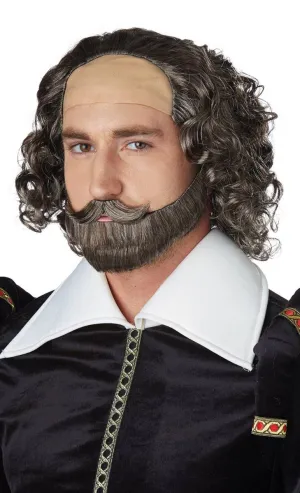 William Shakespeare Mens Brown and Grey Wig and Beard Set
