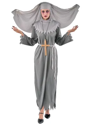 Winged Grey Evil Nun Womens Halloween Costume
