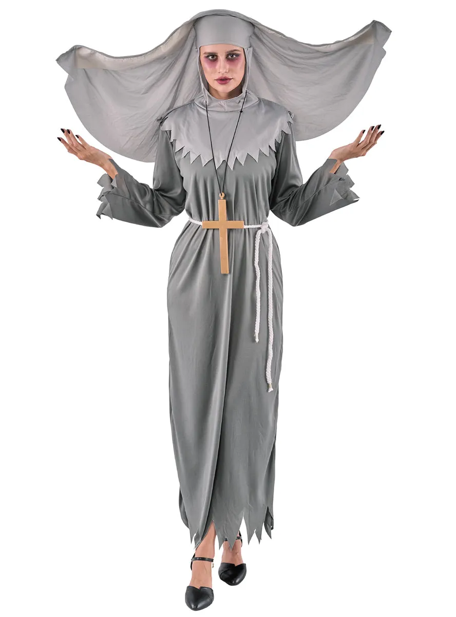 Winged Grey Evil Nun Womens Halloween Costume