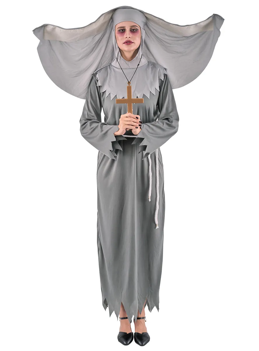 Winged Grey Evil Nun Womens Halloween Costume