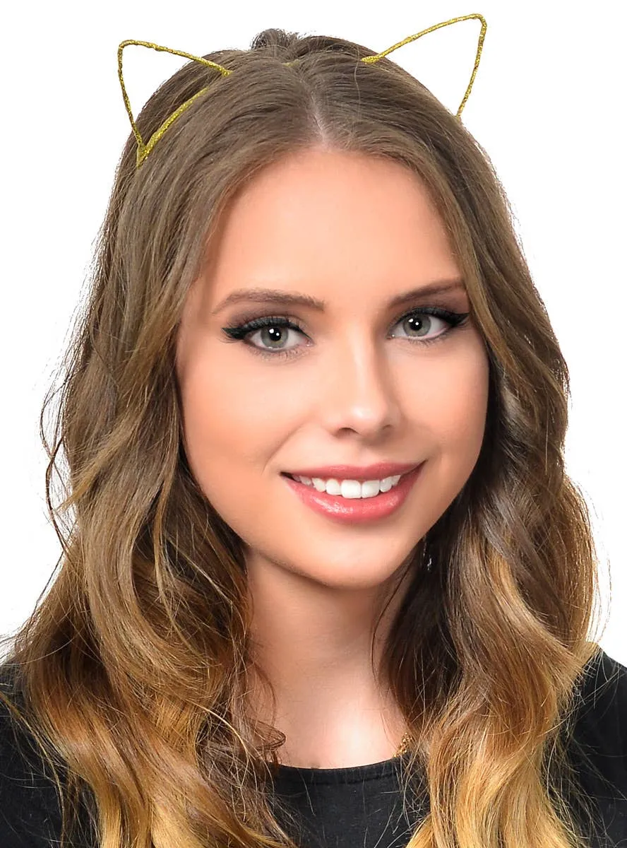 Wire Cat Ears Wrapped in Gold Ribbon Costume Headband