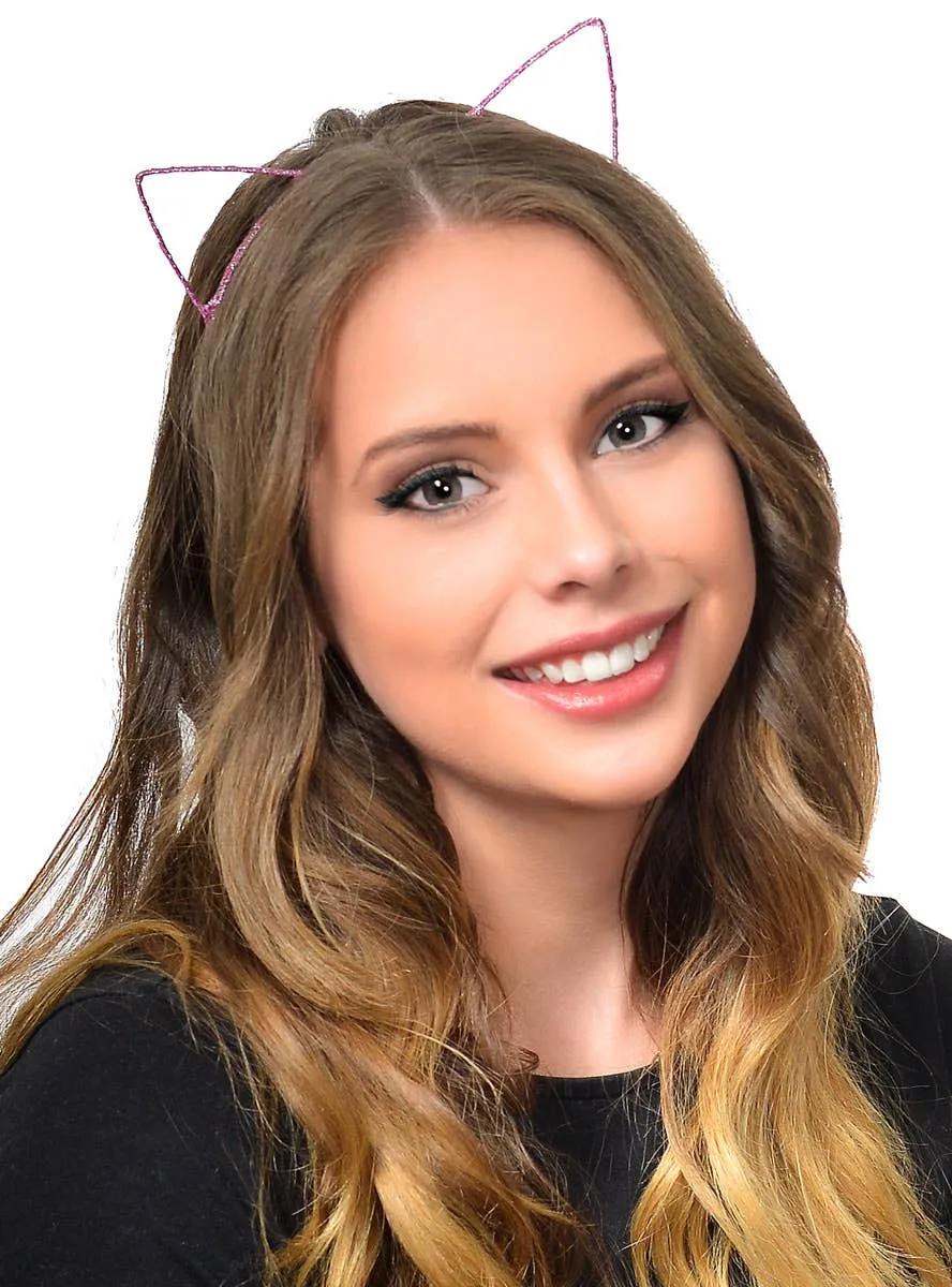 Wire Cat Ears Wrapped in Pink Ribbon Costume Headband