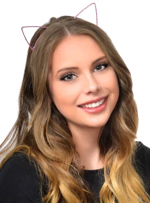 Wire Cat Ears Wrapped in Pink Ribbon Costume Headband