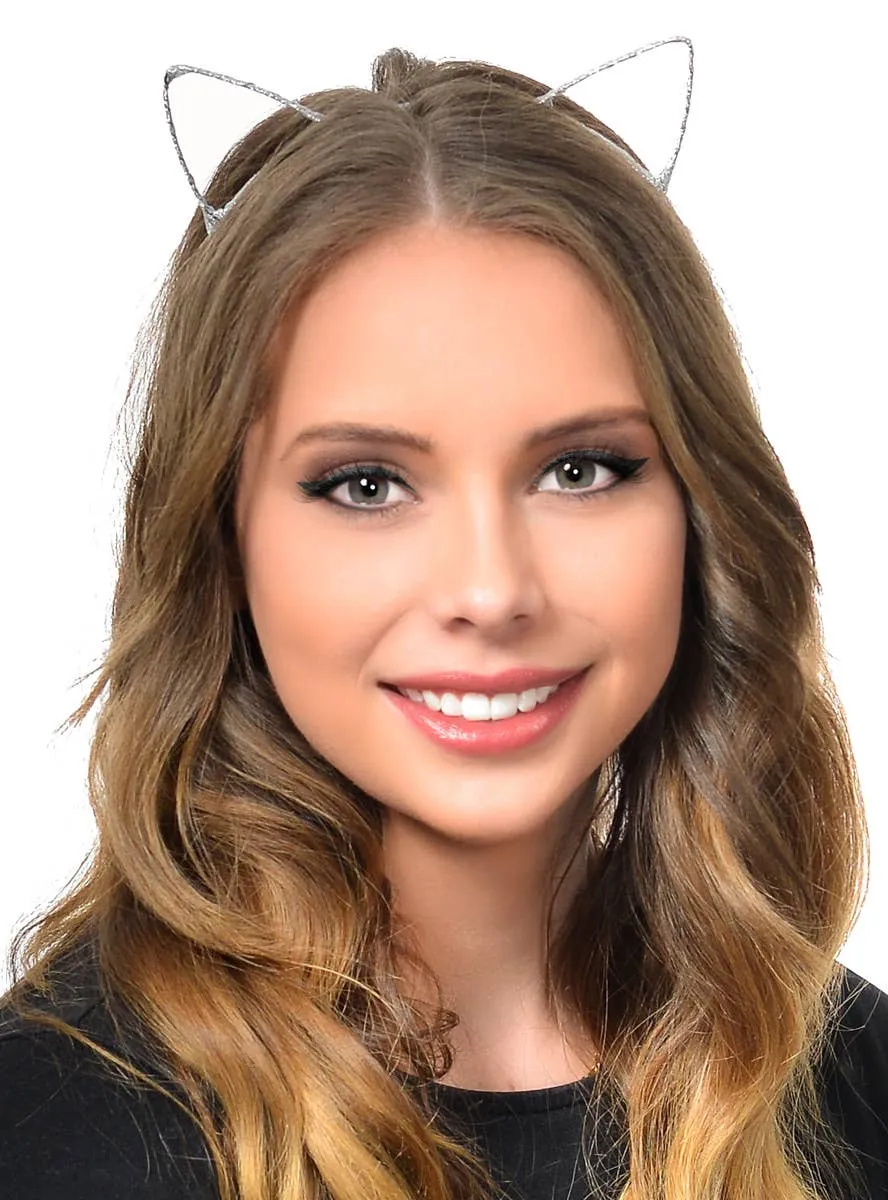 Wire Cat Ears Wrapped in Silver Ribbon Costume Headband