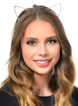 Wire Cat Ears Wrapped in Silver Ribbon Costume Headband
