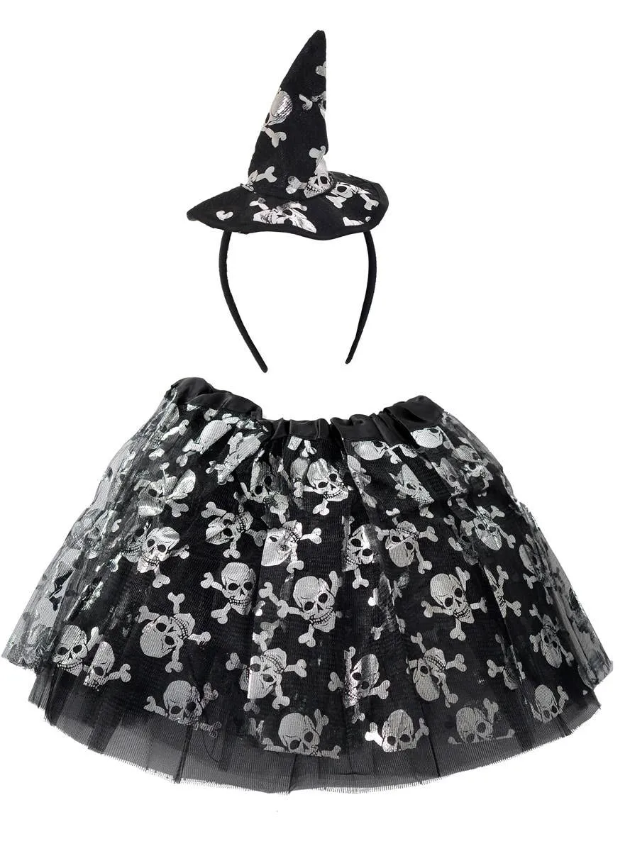 Witch Girls Skull Tutu and Headband Halloween Set