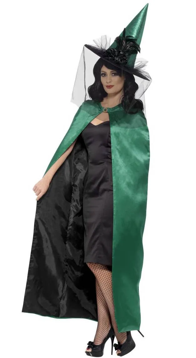 Witches Green and Black Reversible Satin Cape