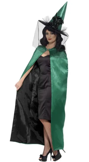 Witches Green and Black Reversible Satin Cape