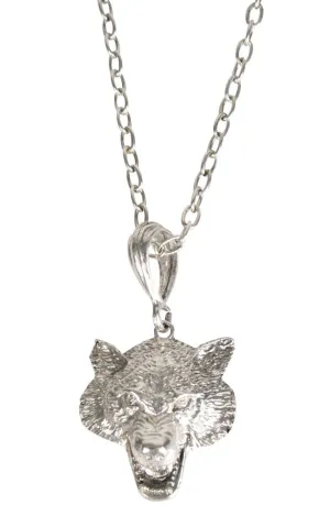 Wolf Head Pendant Silver Necklace Costume Jewellery
