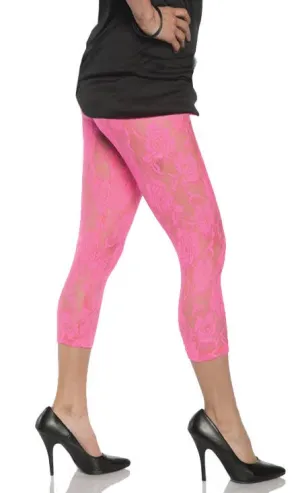 Womens 80s Neon Pink Lace Costume Leggings