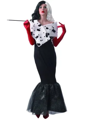 Womens Black and White Cruel Diva Fancy Dress Costume